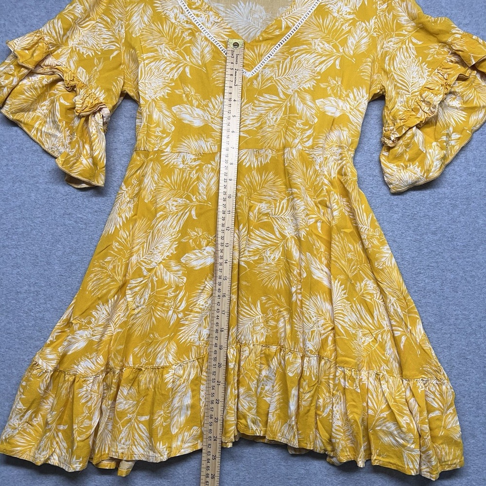 Label Of Love Babydoll Dress Yellow Floral‎ Hi Low Flutter Sleeve Size Med Flowy - Picture 5 of 14